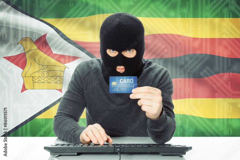 Concept of cybercrime with national flag on background - Zimbabwe Concept of cybercrime with national flag on background - Zimbabwe