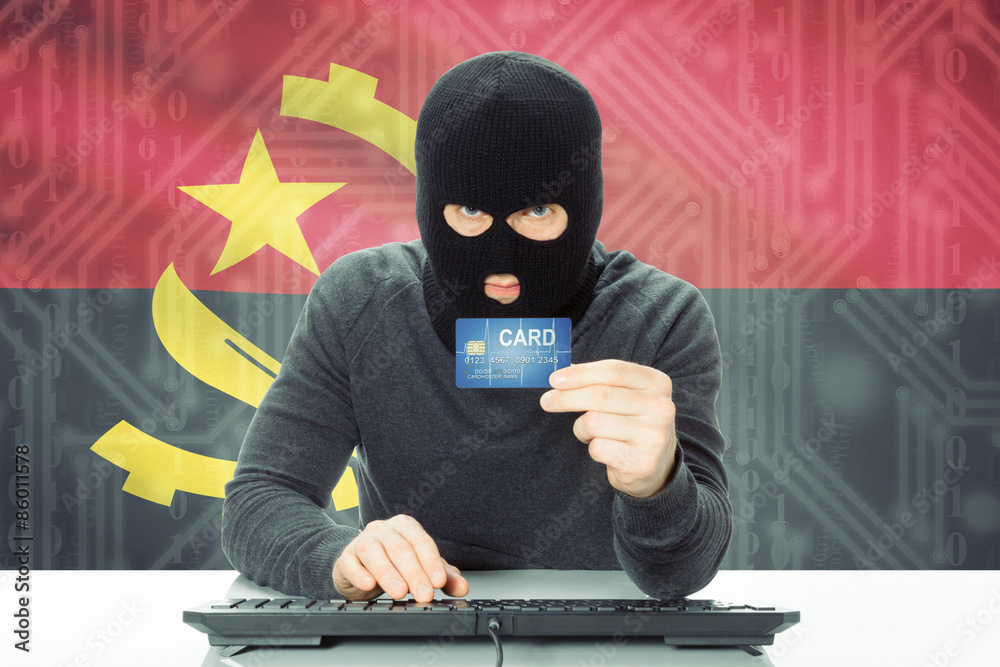 Concept of cybercrime with national flag on background - Angola Concept of cybercrime with national flag on background - Angola