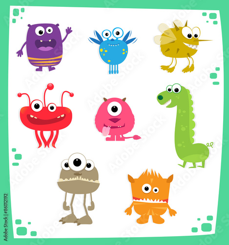 Monsters - Cute cartoon set of eight colorful monsters. Eps10