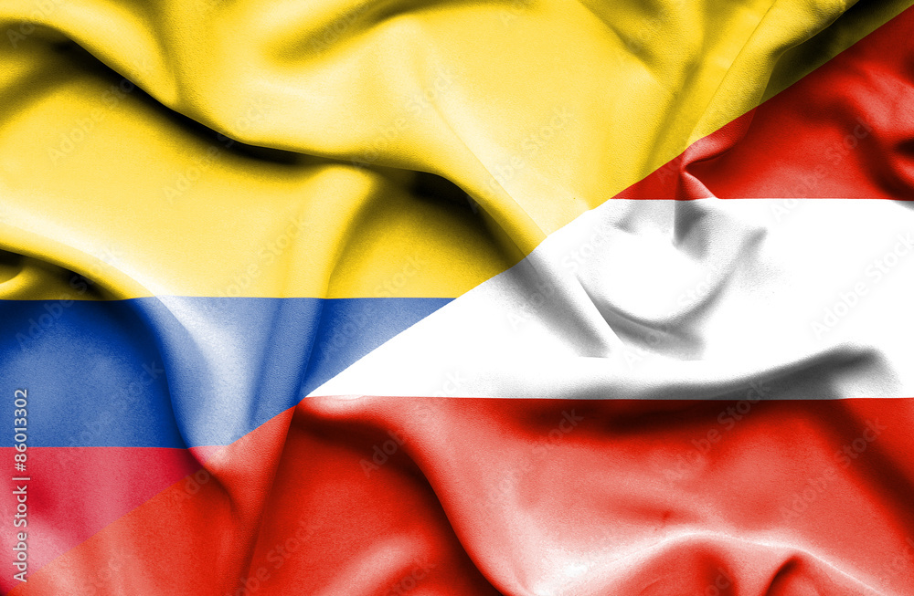 Waving flag of Austria and Columbia Waving flag of Austria and Columbia