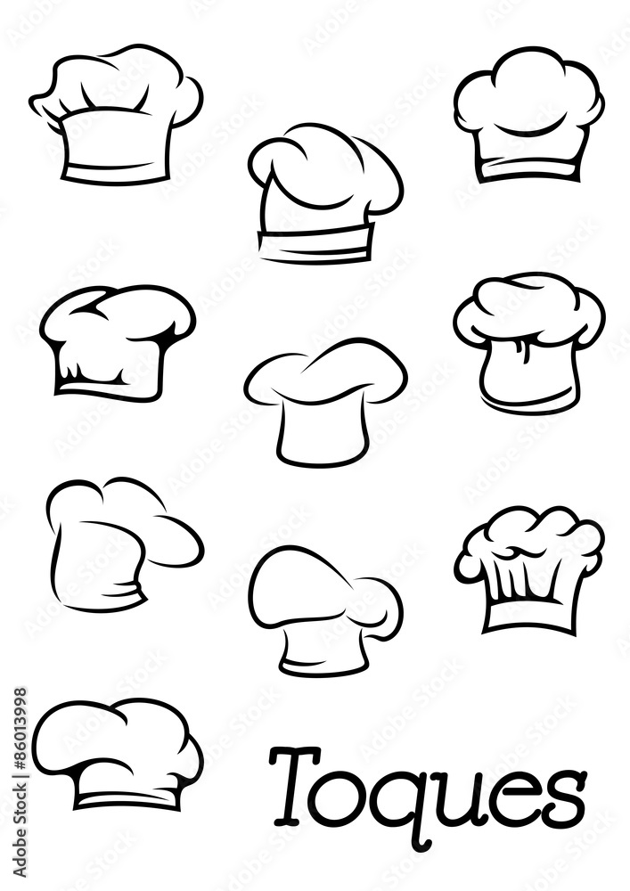 Chef and baker isolated toques silhouettes Chef and baker isolated toques silhouettes