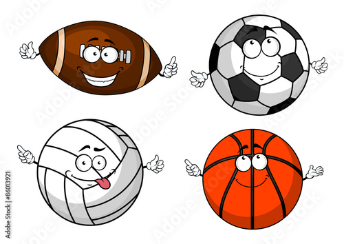 Cartoon isolated sport balls characters