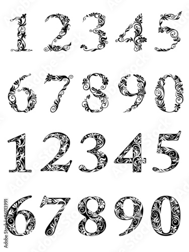 Ornate numbers with floral and foliage ornament