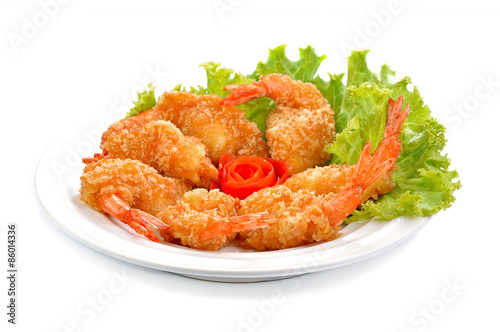 Fried shrimp ball on white background.