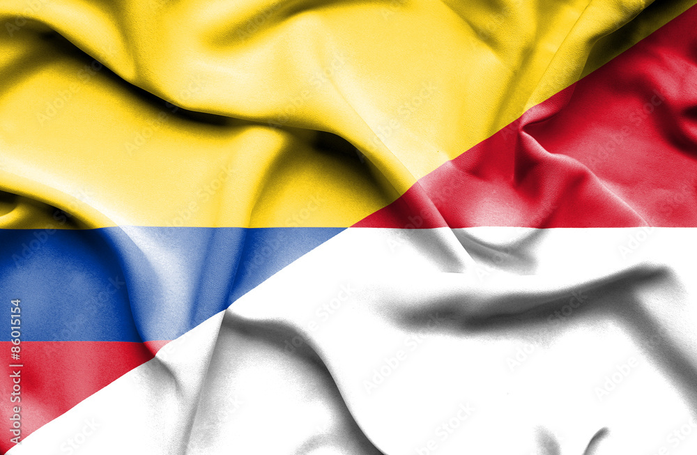 Waving flag of Indonesia and Columbia Waving flag of Indonesia and Columbia