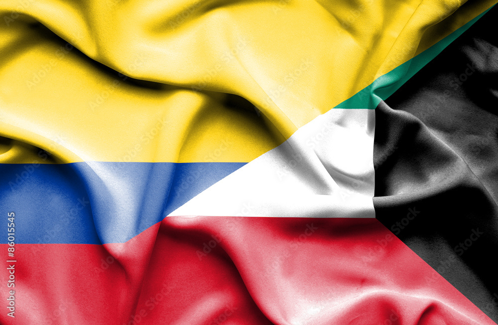 Waving flag of Kuwait and Columbia Waving flag of Kuwait and Columbia