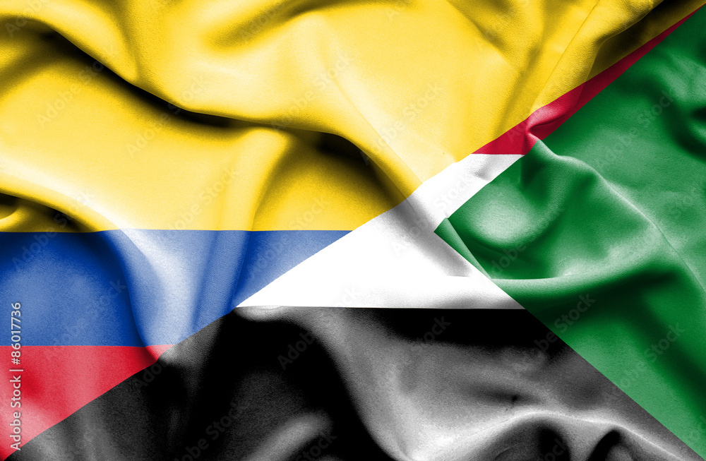 Waving flag of Sudan and Columbia Waving flag of Sudan and Columbia