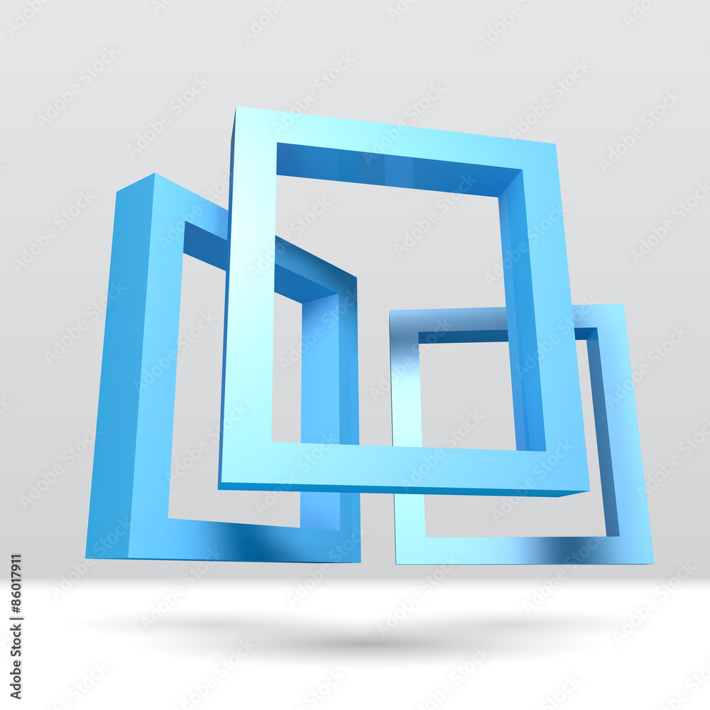 Three blue rectangular 3D frames Three blue rectangular 3D frames