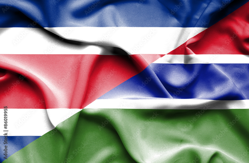 Naklejka premium Waving flag of Gambia and Costa Rica