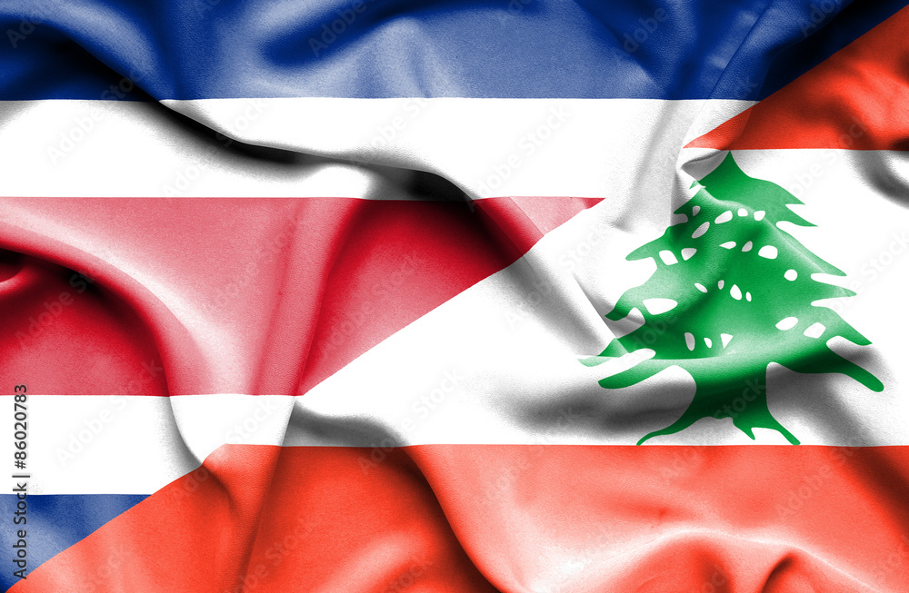 Waving flag of Lebanon and Costa Rica