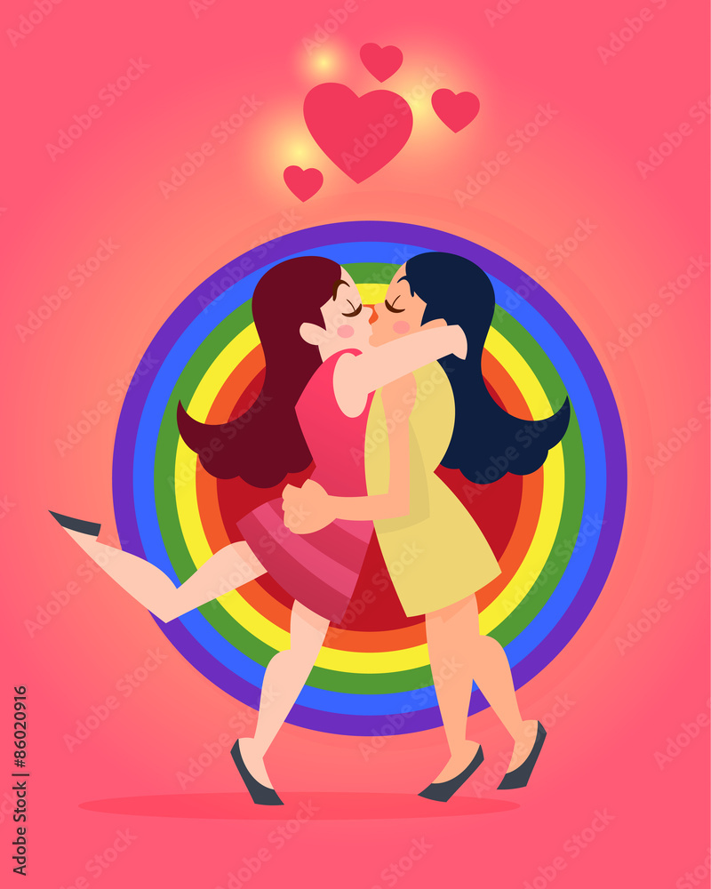 Homosexual Couples on rainbow pattern and heart vector illustrat