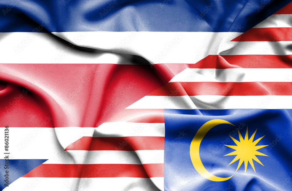Waving flag of Malaysia and Costa Rica Waving flag of Malaysia and Costa Rica