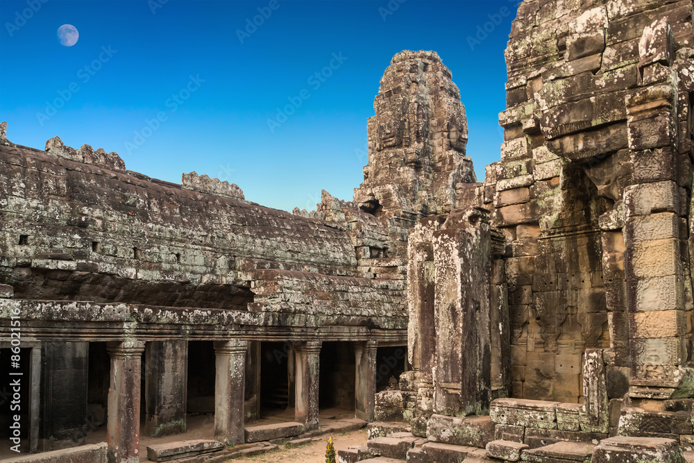 ruins ancient Bayon temple, Angkor, Cambodia