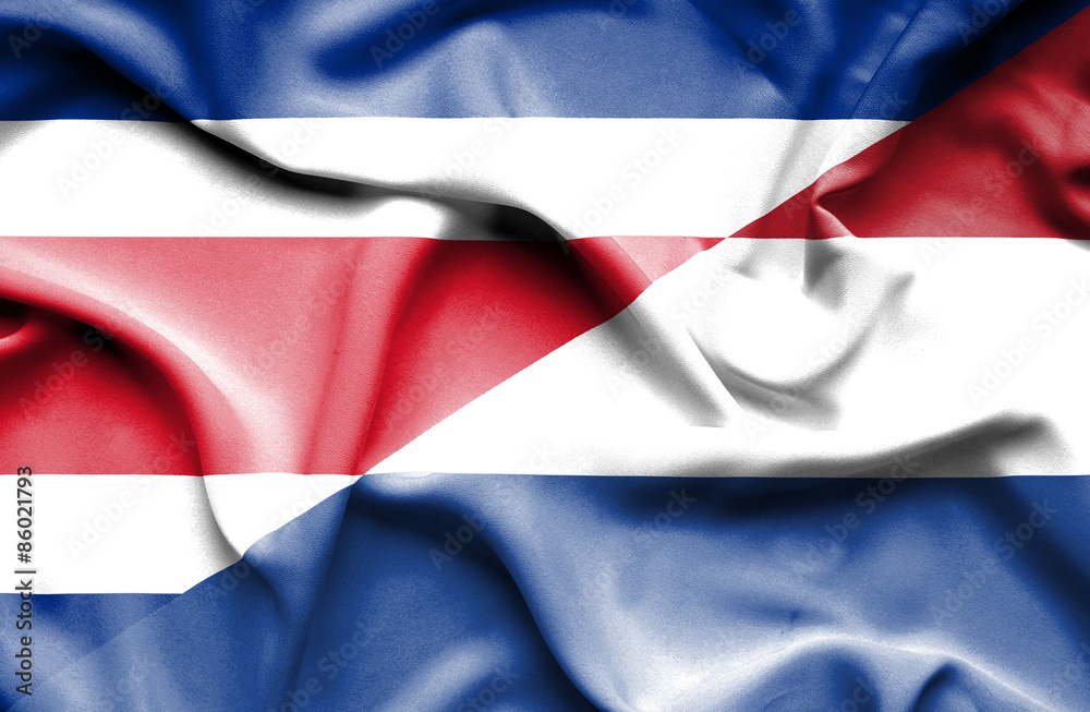 Waving flag of Netherlands and Costa Rica Waving flag of Netherlands and Costa Rica