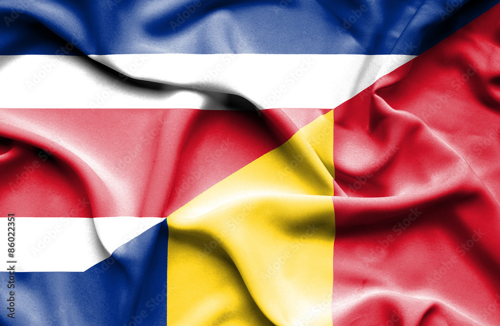 Waving flag of Romania and Costa Rica Waving flag of Romania and Costa Rica