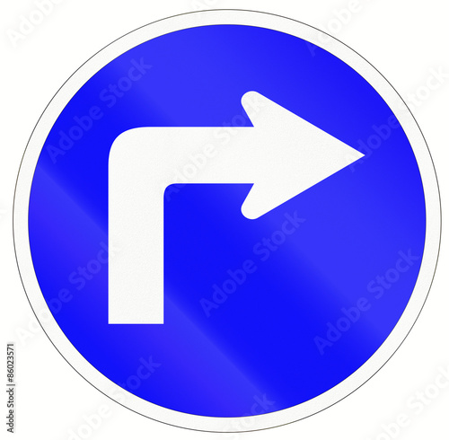 Indonesian traffic sign - Turn right ahead