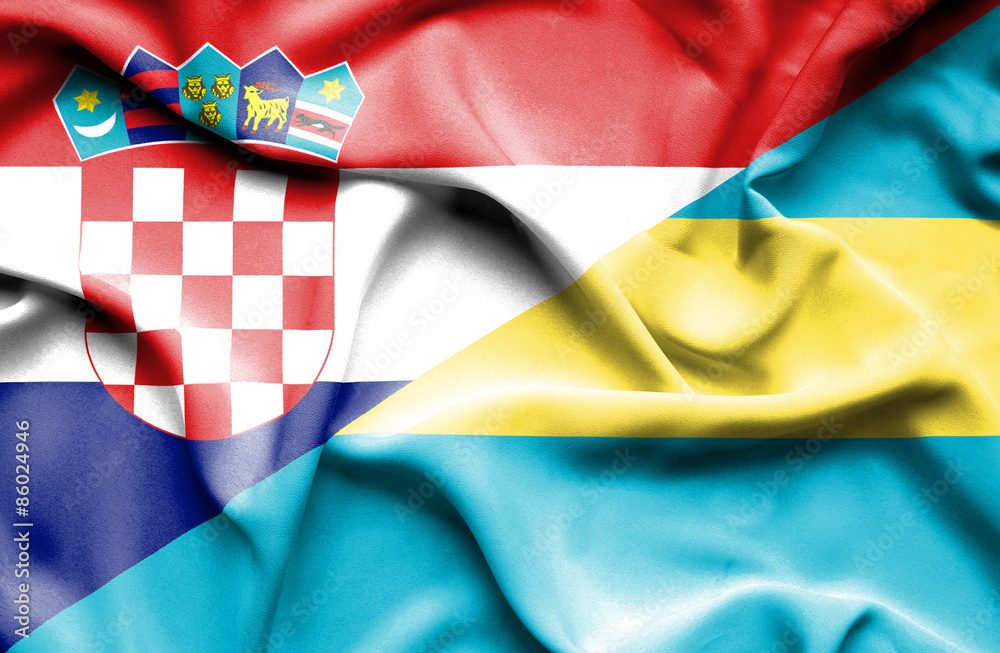 Waving flag of Bahamas and Croatia