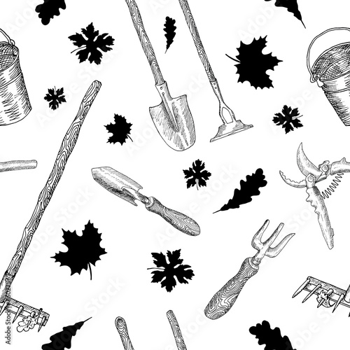 Seamless black and white garden background