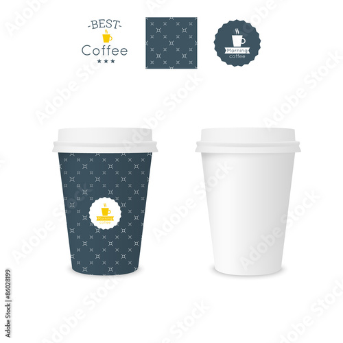 Closed paper cup for coffee with texture.