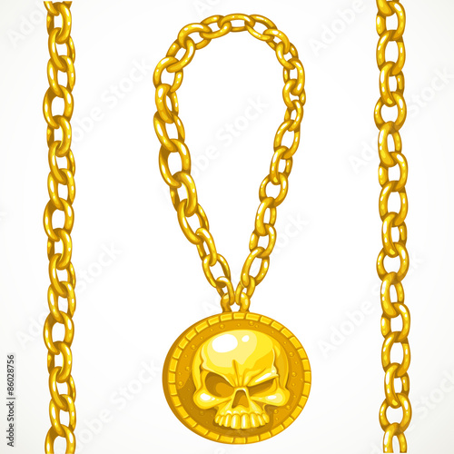 Piratical treasures gold circuitry and medallion with skull isol