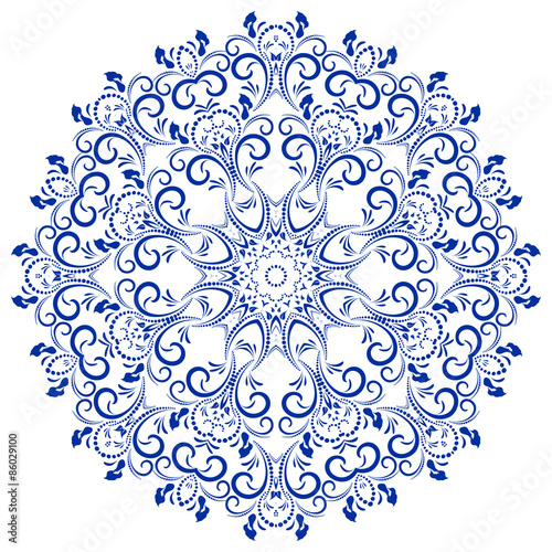 Circular floral ornament голубой. Mandala, vintage vector banner