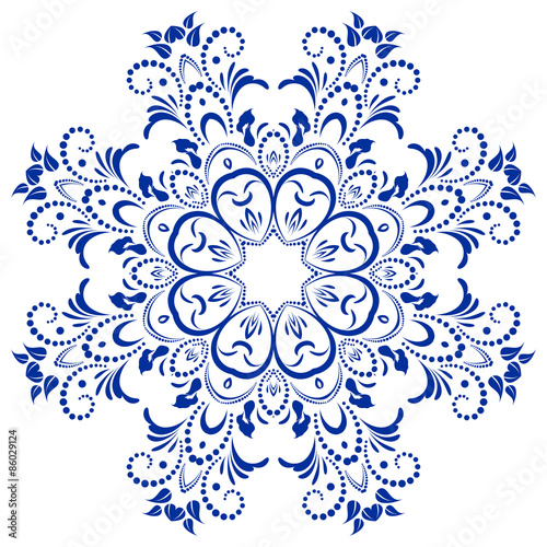 Circular floral ornament голубой. Mandala, vintage vector banner