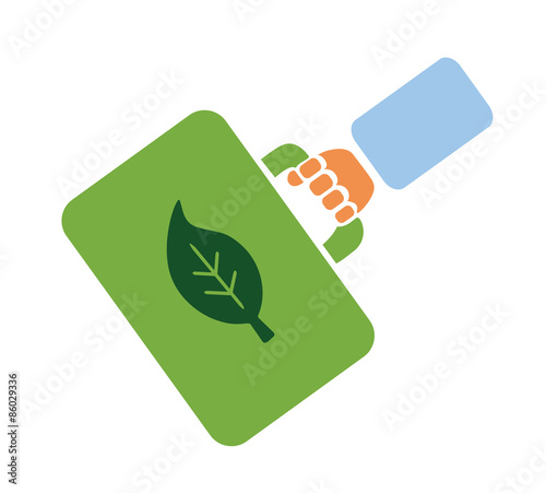 Flat vector image of  a green briefcase with a leaf