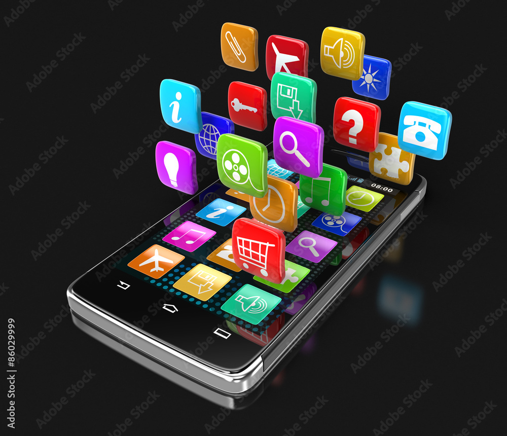 Touchscreen smartphone with pictograms (clipping path included) Touchscreen smartphone with pictograms (clipping path included)