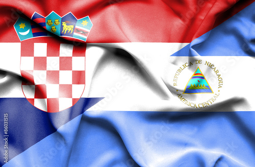 Waving flag of Nicaragua and Croatia