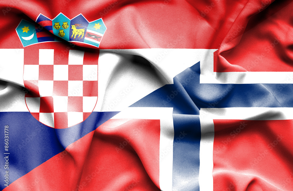 Fototapeta premium Waving flag of Norway and Croatia