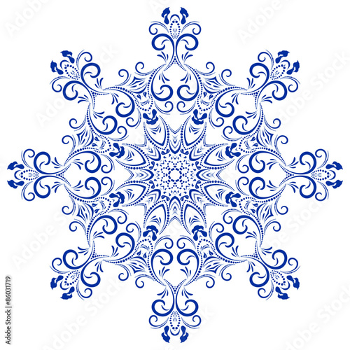 Circular floral ornament голубой. Mandala, vintage vector banner