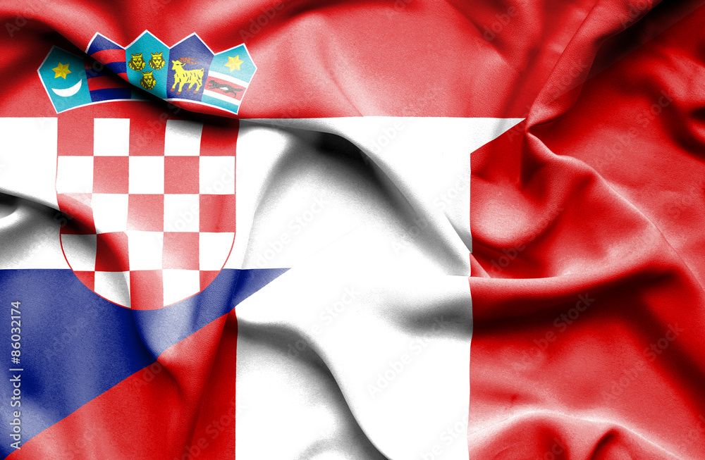 Waving flag of Peru and Croatia