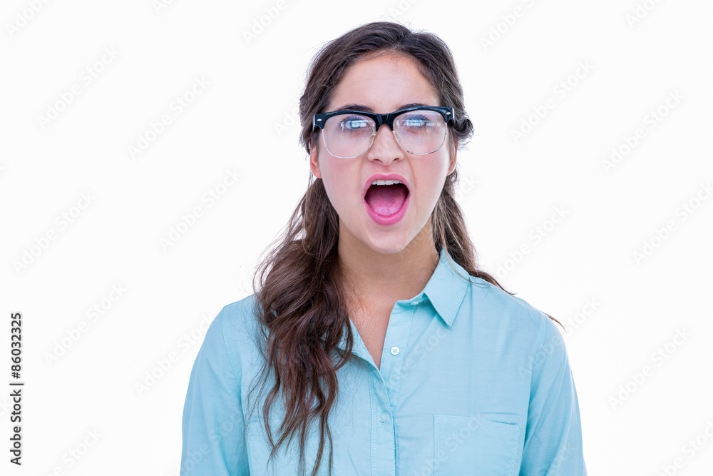 Surprised geeky hipster with her mouth open Surprised geeky hipster with her mouth open
