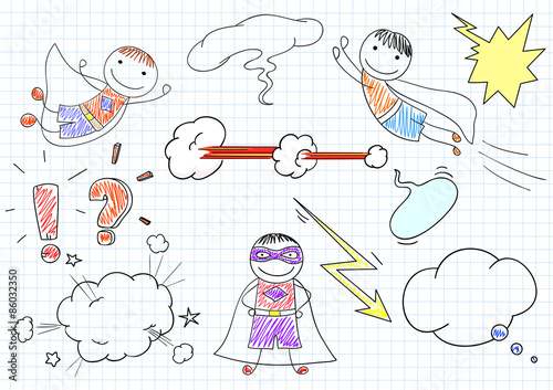 Happy boys in superheroes costumes