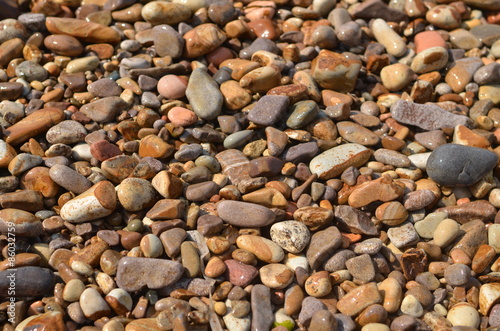 A varietyof pebbles on the beach