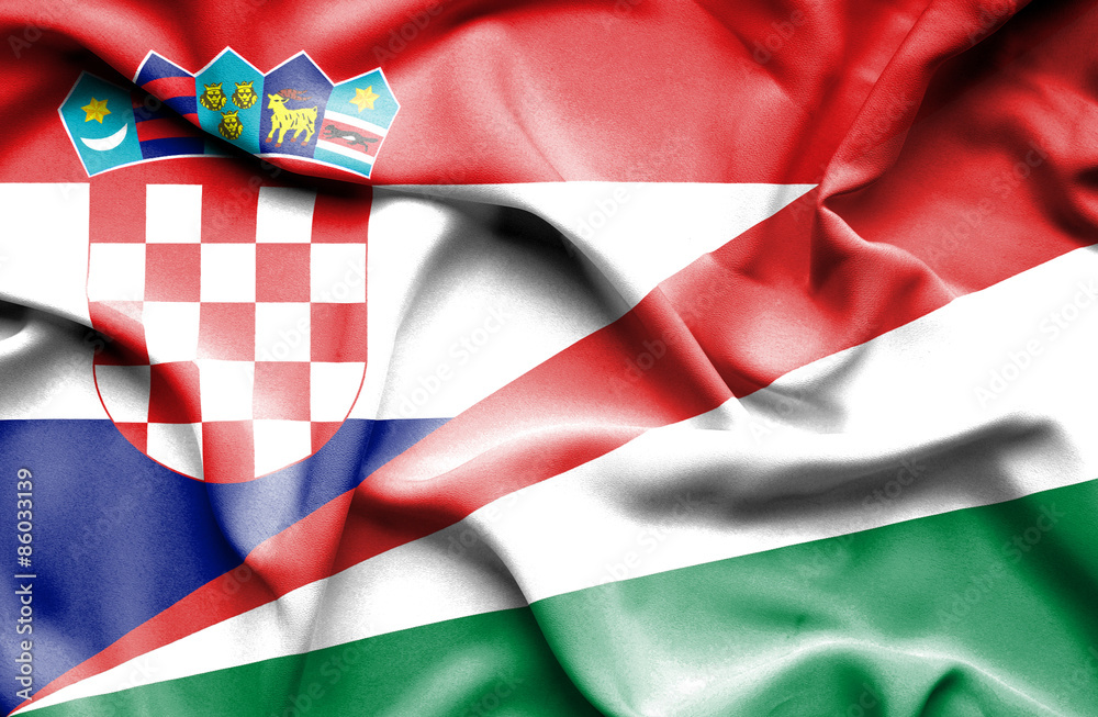 Fototapeta premium Waving flag of Seychelles and Croatia