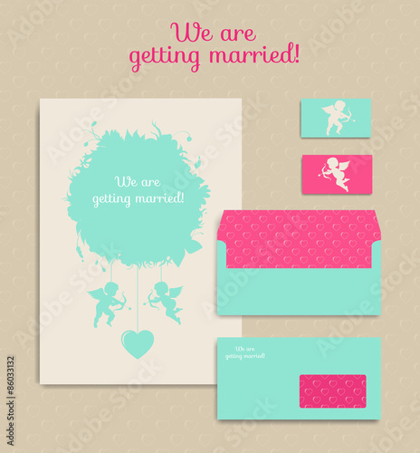 Set of floral vintage wedding cards, invitations. Invitation, en