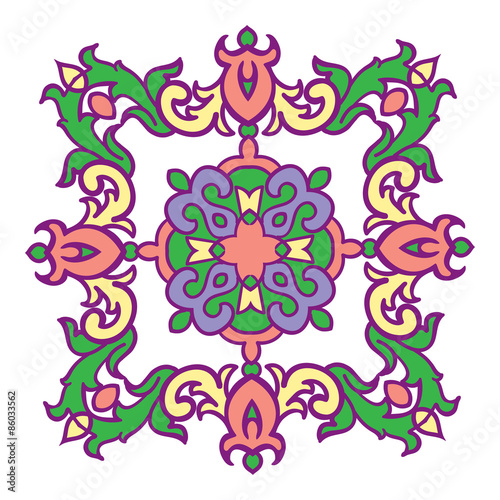 Hand drawing zentangle mandala color element. Italian majolica style