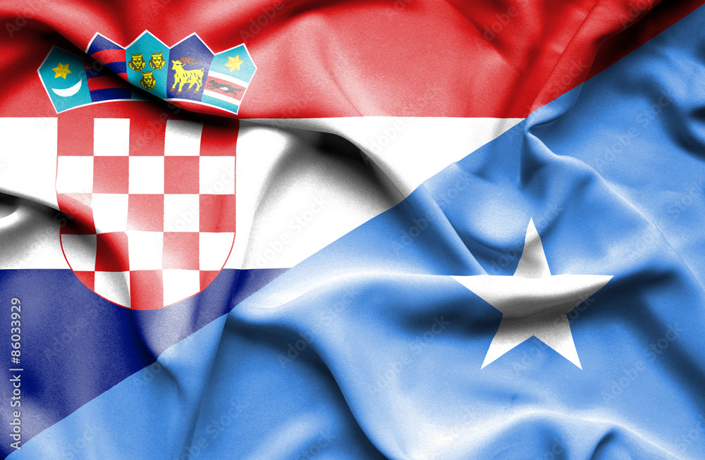 Fototapeta premium Waving flag of Somalia and Croatia