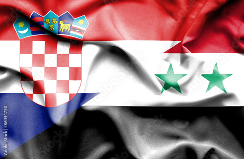 Waving flag of Syria and Croatia