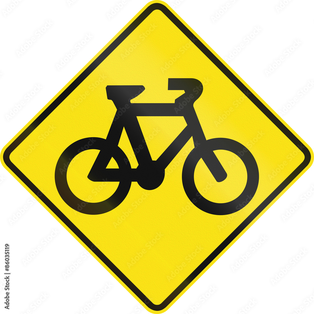 Australian road warning sign - Bicycles crossing Australian road warning sign - Bicycles crossing