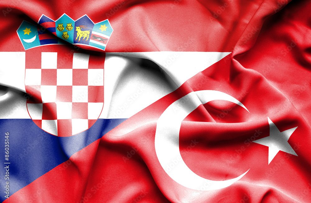 Waving flag of Turkey and Croatia Waving flag of Turkey and Croatia