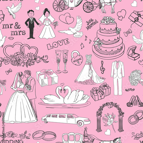 Seamless pattern with wedding icons
