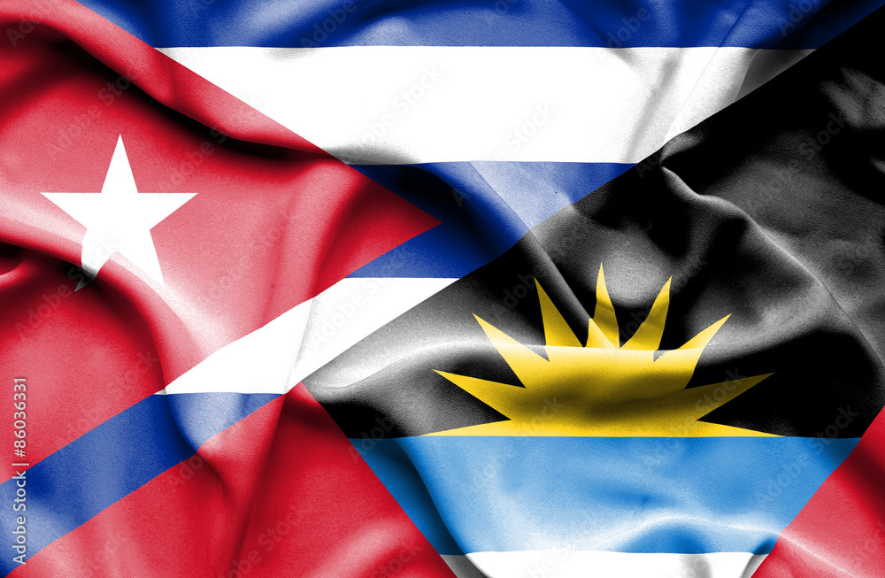 Waving flag of Antigua and Barbuda and Cuba Waving flag of Antigua and Barbuda and Cuba