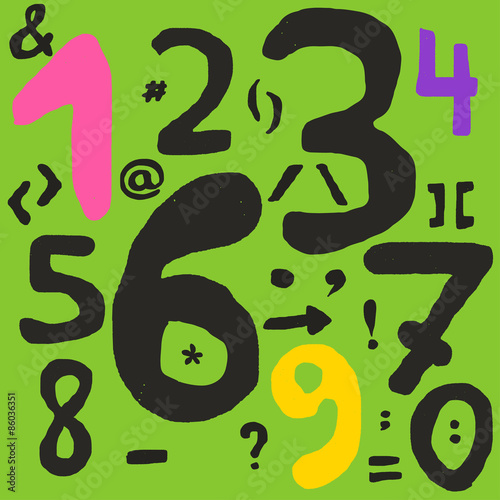 Hand drawn numbers and math symbols