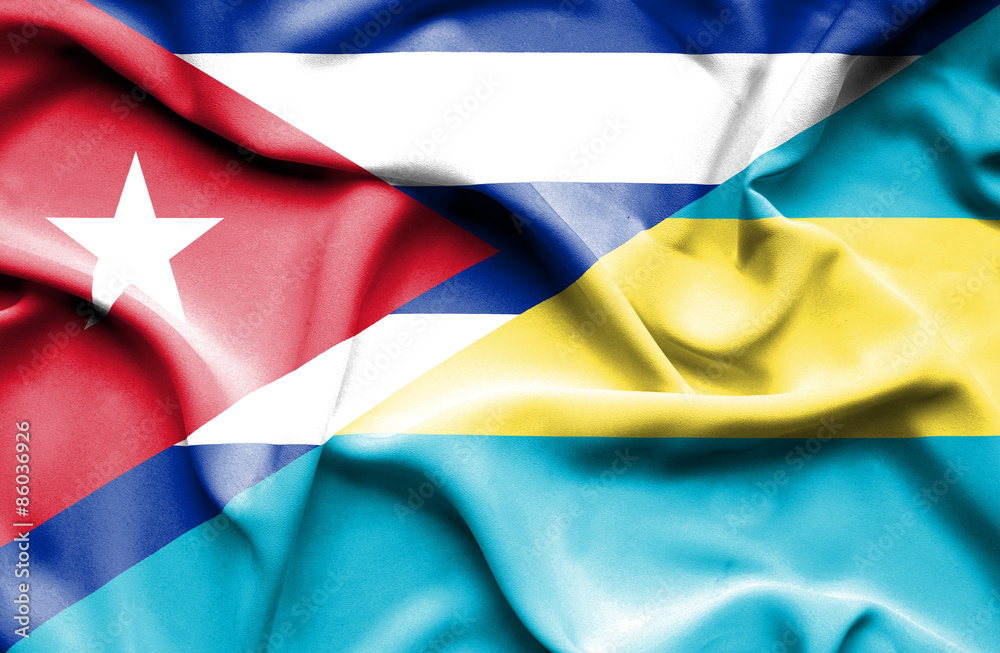 Waving flag of Bahamas and Cuba Waving flag of Bahamas and Cuba