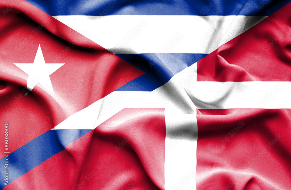 Waving flag of Denmark and Cuba Waving flag of Denmark and Cuba