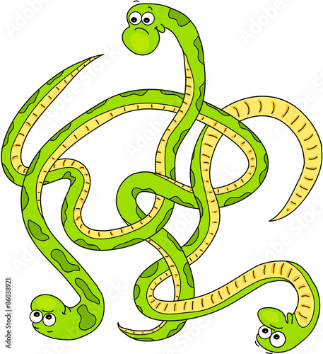 Labirint of cartoon snakes. Vector illustration for children