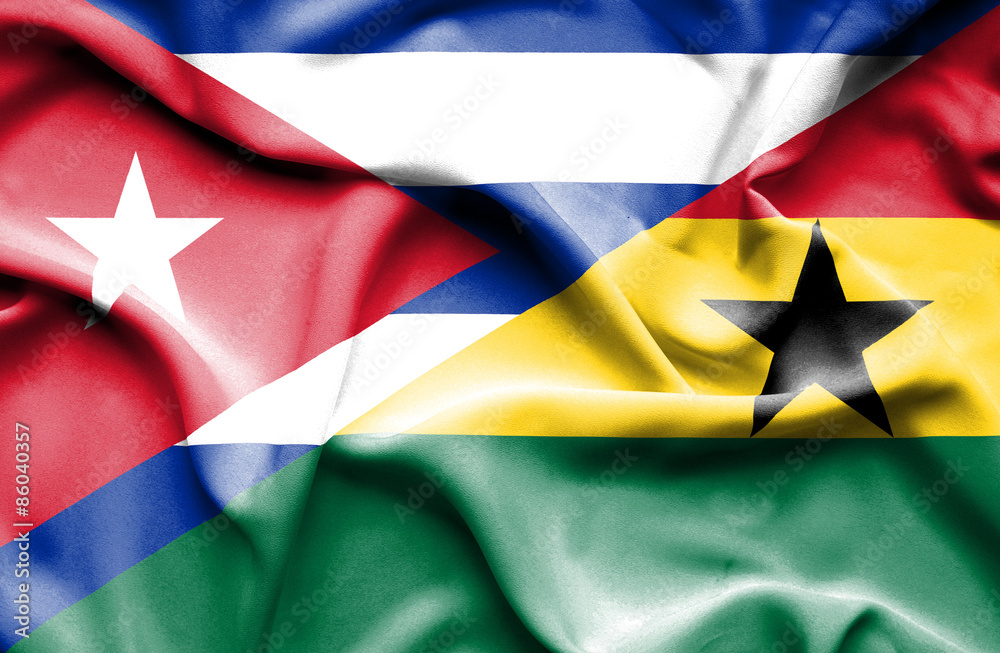 Waving flag of Ghana and Cuba Waving flag of Ghana and Cuba