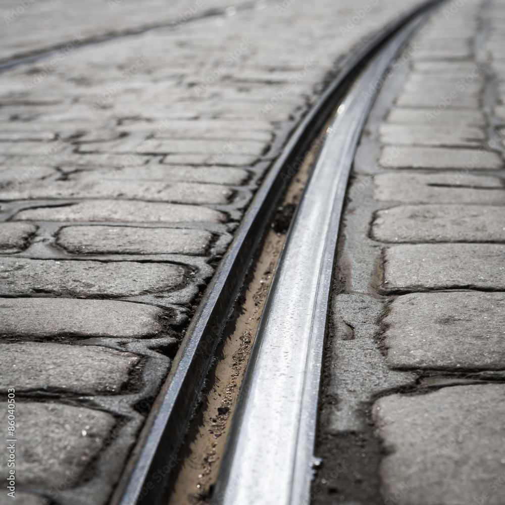 Tram tracks close up in Helsinki Tram tracks close up in Helsinki